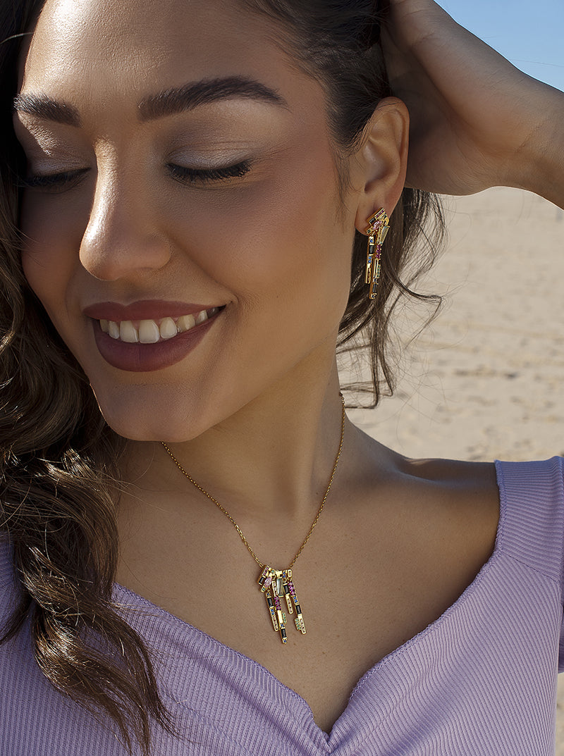 Original silver necklaces, multicolored chaos design