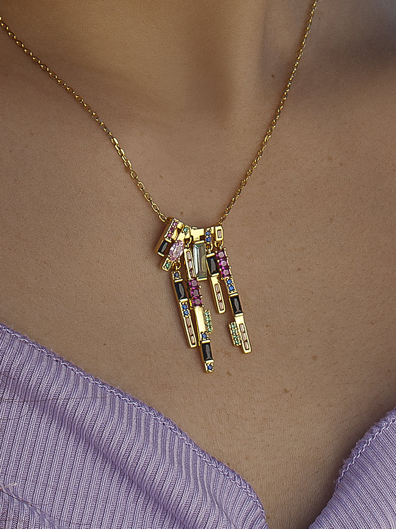 Original silver necklaces, multicolored chaos design