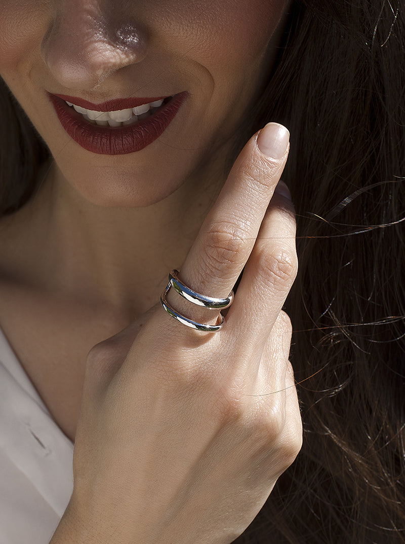 Anillos anchos de plata diseño doble raíl