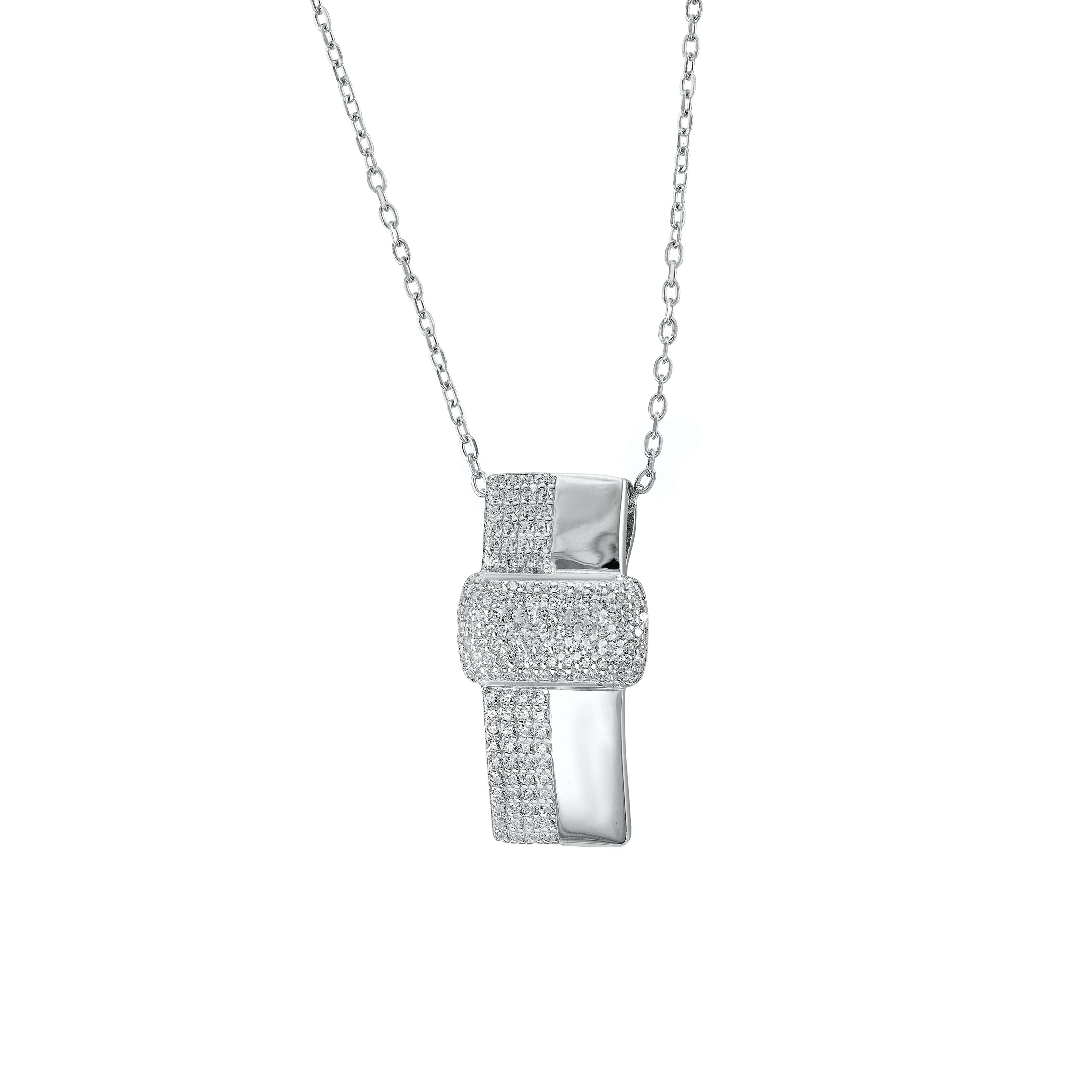 pendentif argent brillante avec bande croisée au centre