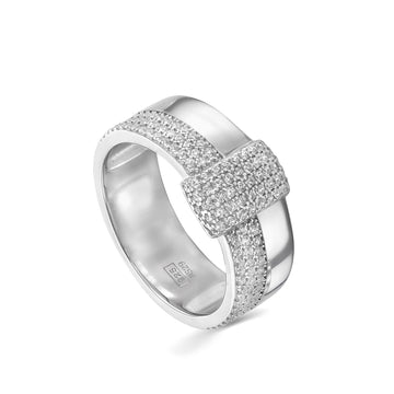 Anillos circonitas de plata con banda cruzada en el centro