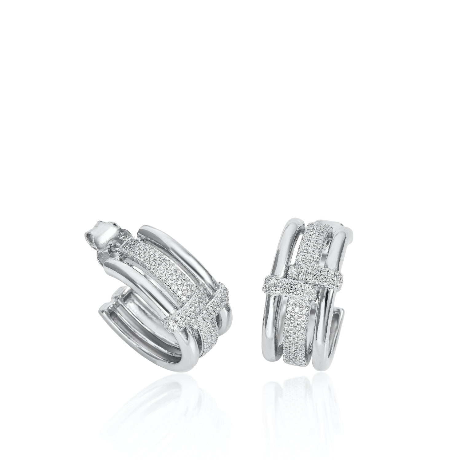 Pendientes aro de plata diseño hebilla con circonitas