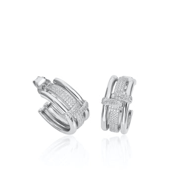 Pendientes aro de plata diseño hebilla con circonitas
