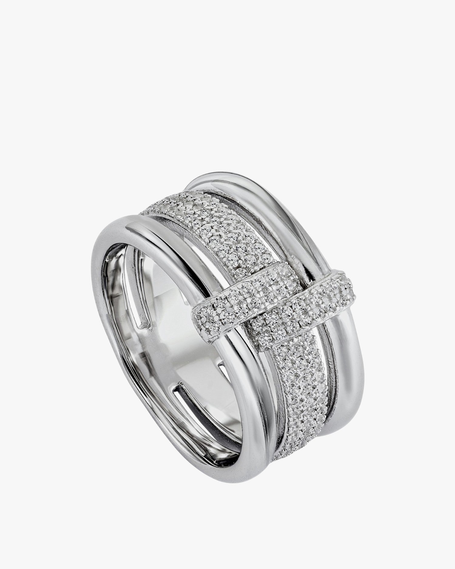 Anillos circonitas de plata con diseño de hebilla
