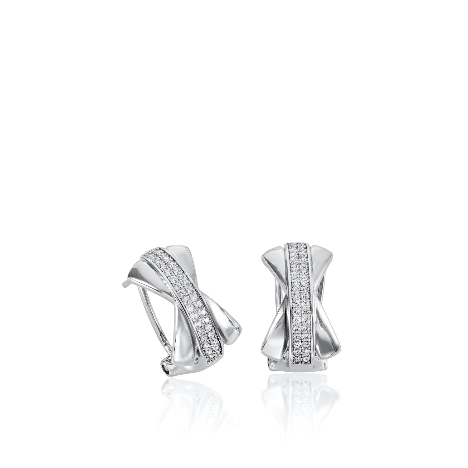 Pendientes cierre omega de plata diseño cruz con circonitas