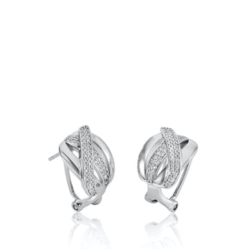 Pendientes cierre omega de plata diseño cruzado con circonitas