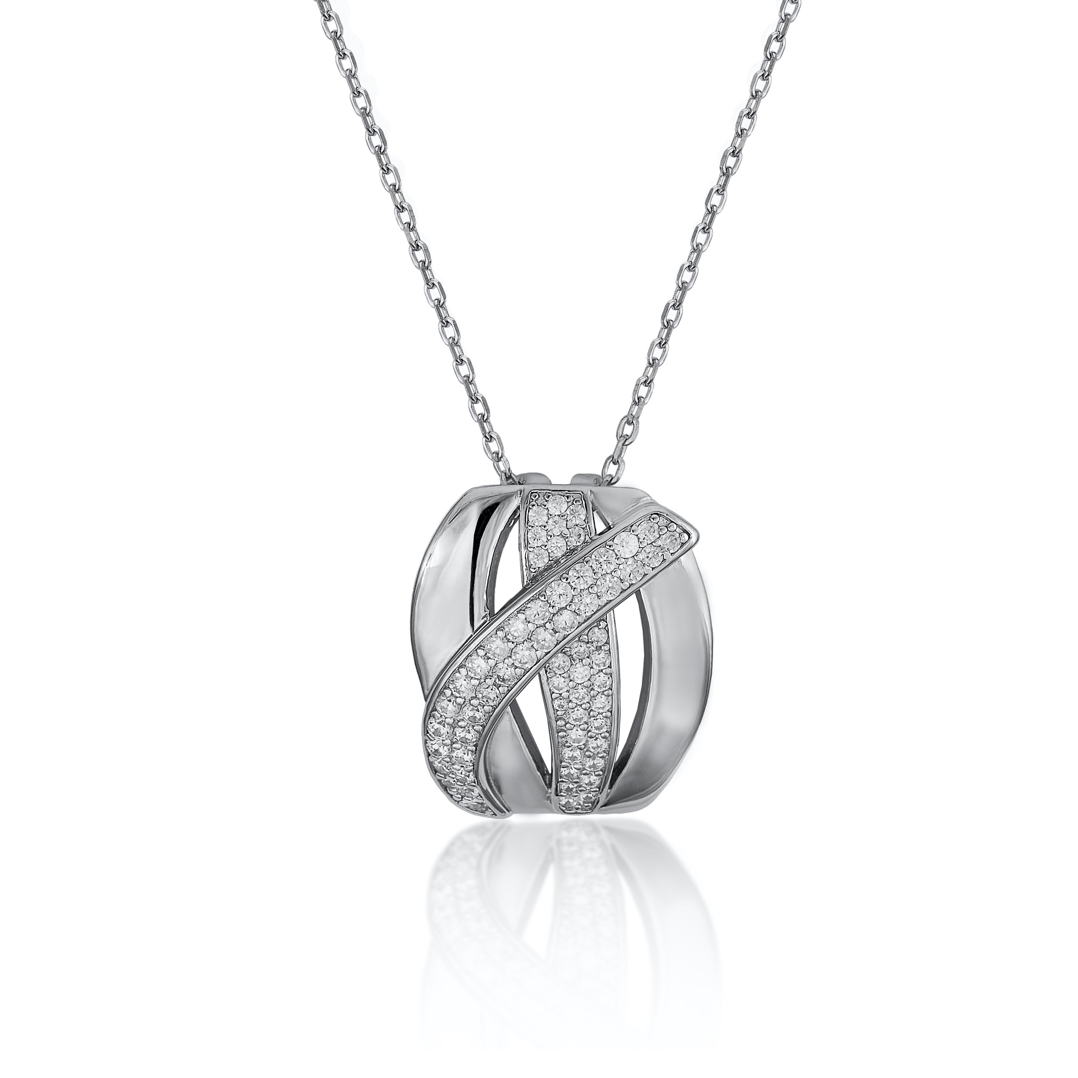 pendentif brillante de argent design croisé avec zircons