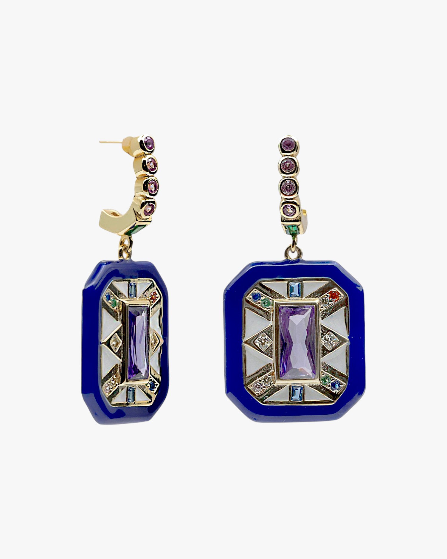 Boucles d'oreilles en pierre colorée, forme octogonale