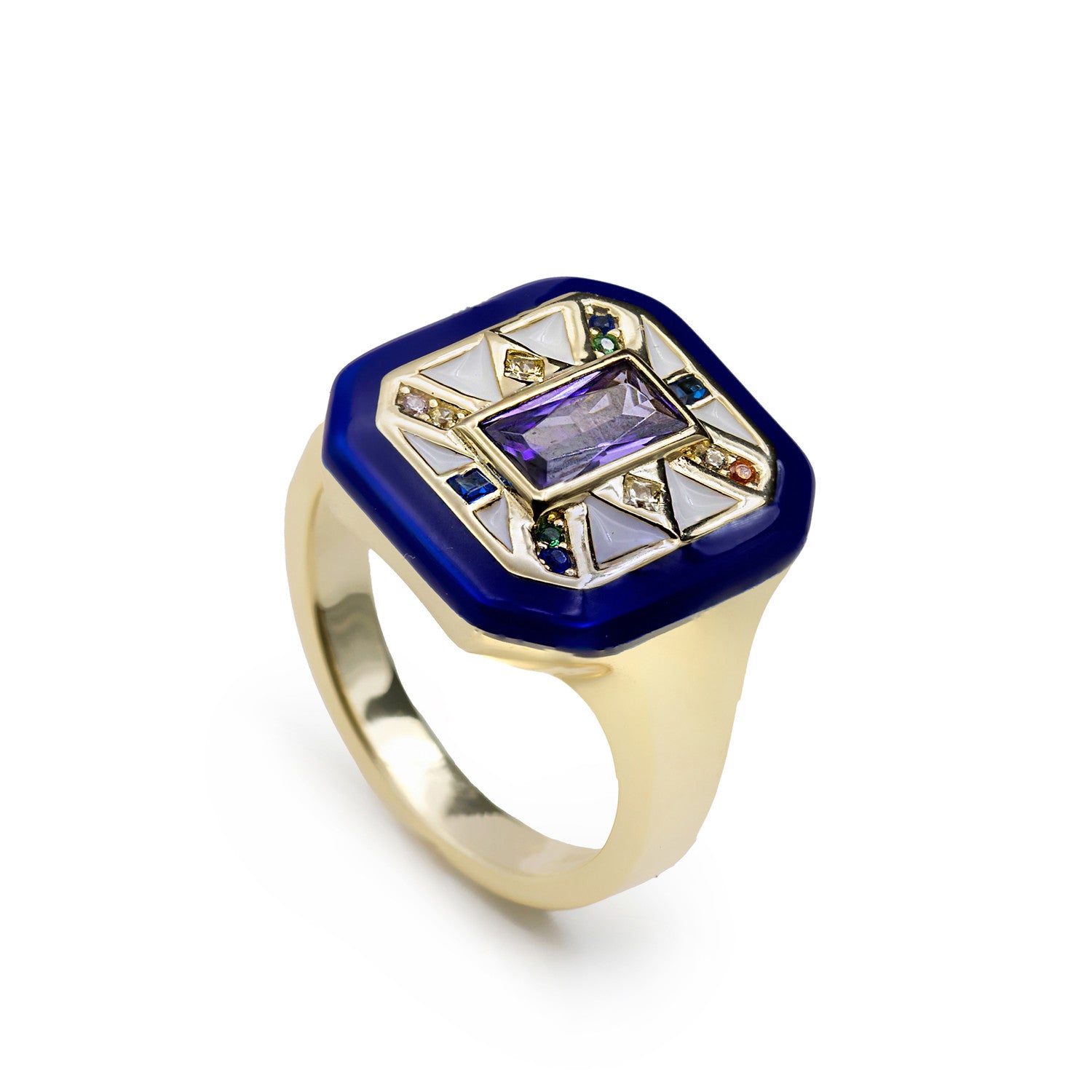 Rings with stones de colours design octagonal