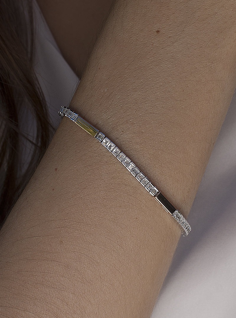 Pulsera riviere bicolor en rosa circular y circonita talla princesa