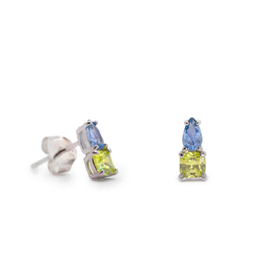 Pendientes pequeños con gemas tono aguamarina y lima