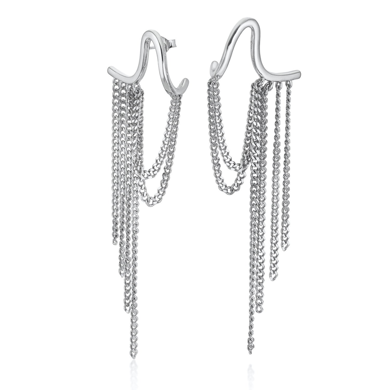 Boucles d'oreilles longs de argent design de rideau de chaînes