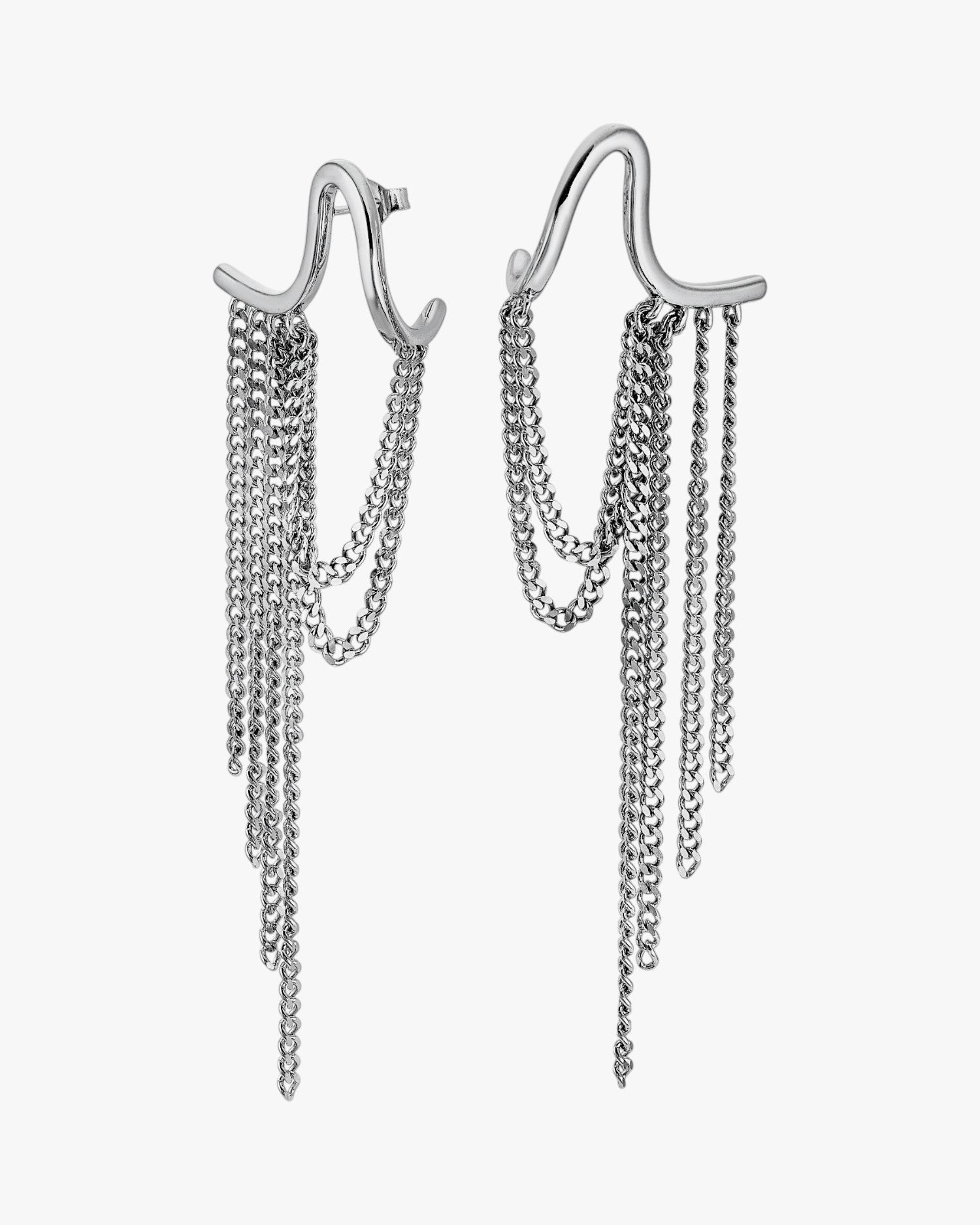 Pendientes largos de plata diseño de cortina de cadenas