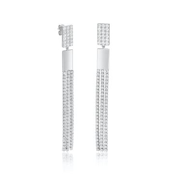 Pendientes largos de plata con tres tiras de circonitas