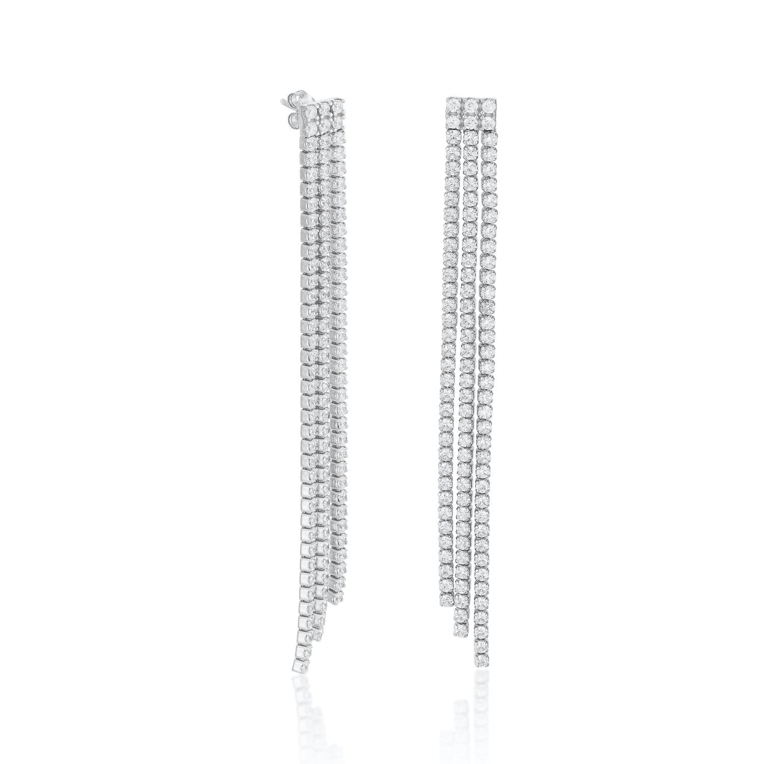 Boucles d'oreilles longs design trois bandes inégales de zircons