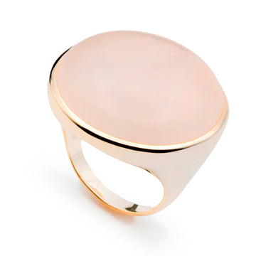 Anillo grande de plata bañada en oro y quarzo rosa
