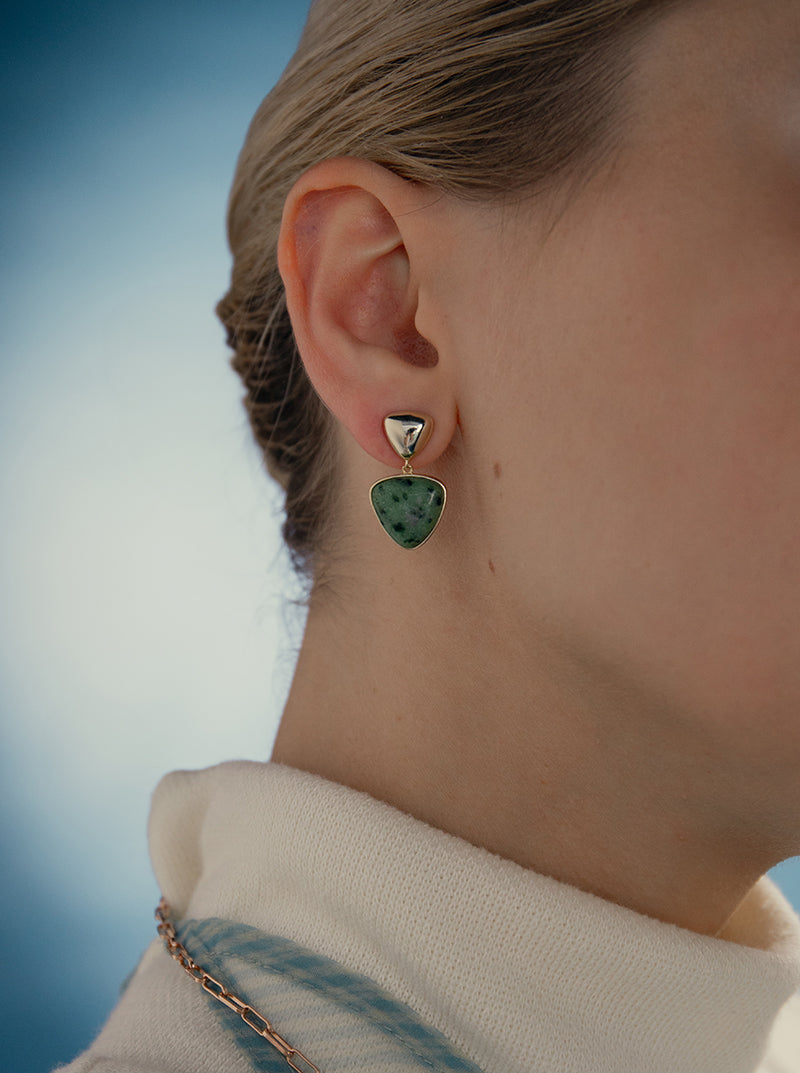 Earrings with labradolite stone in silver, irregular lengths
