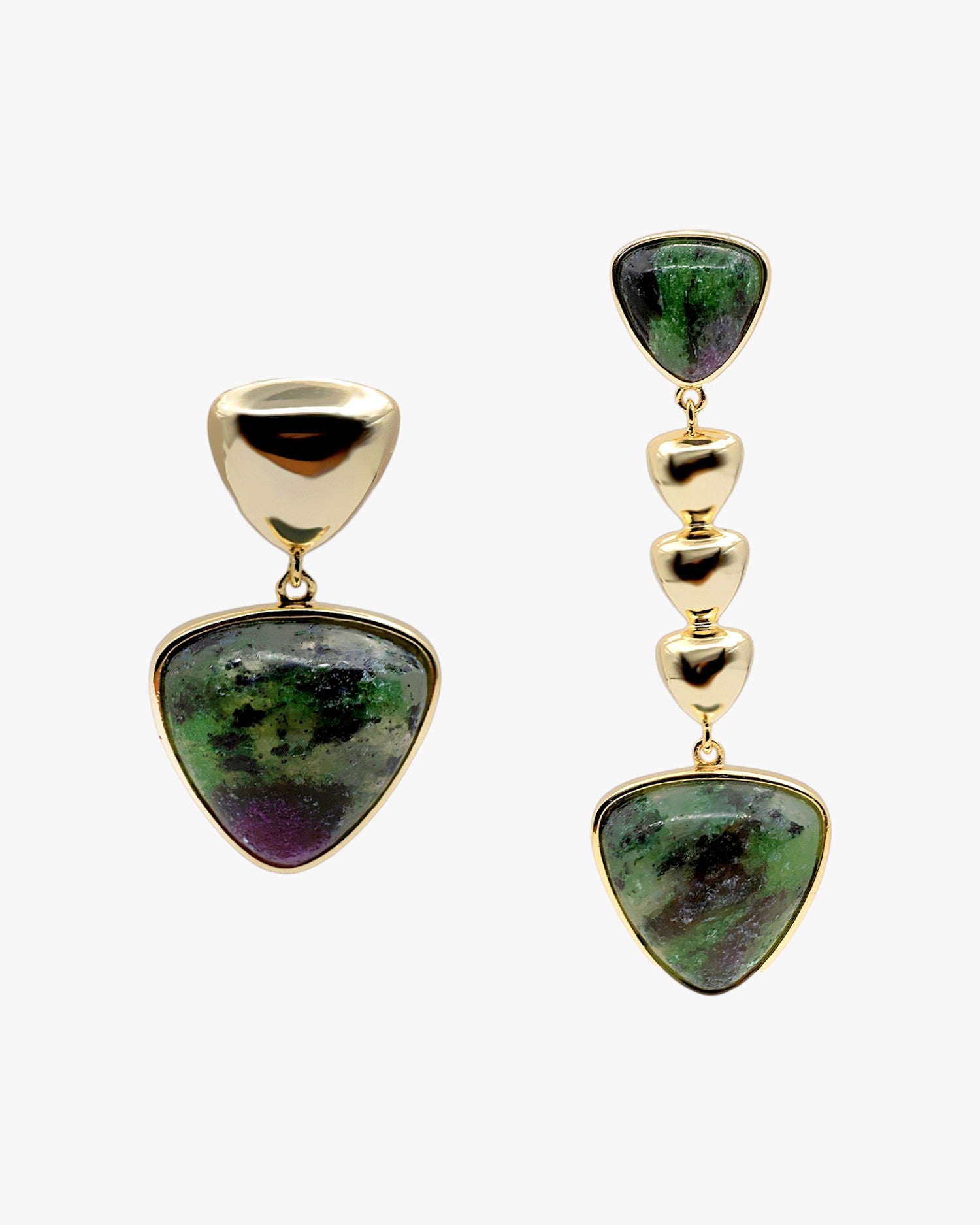 Earrings with labradolite stone in silver, irregular lengths