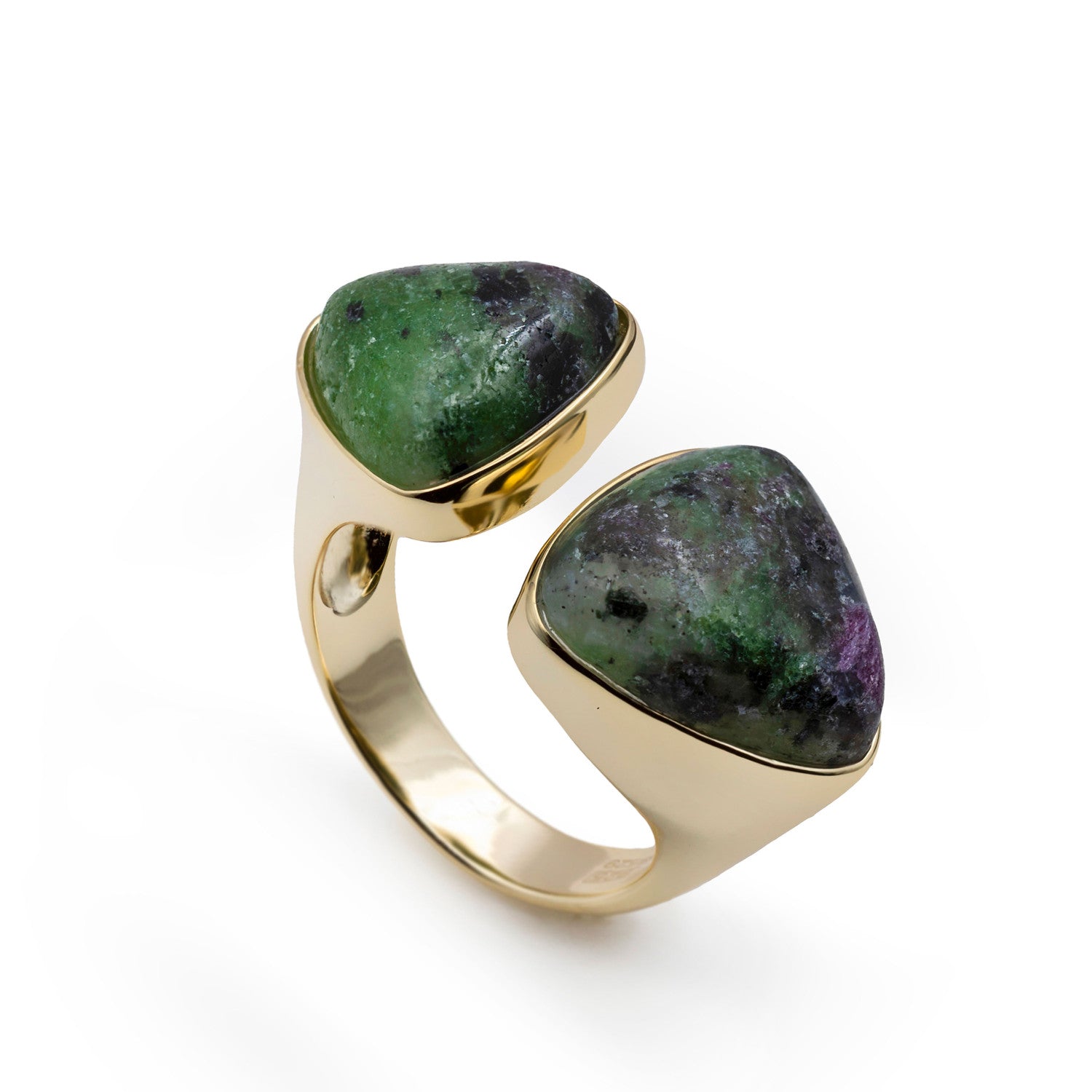 Anillo con piedra labradolita diseño triangular abierto