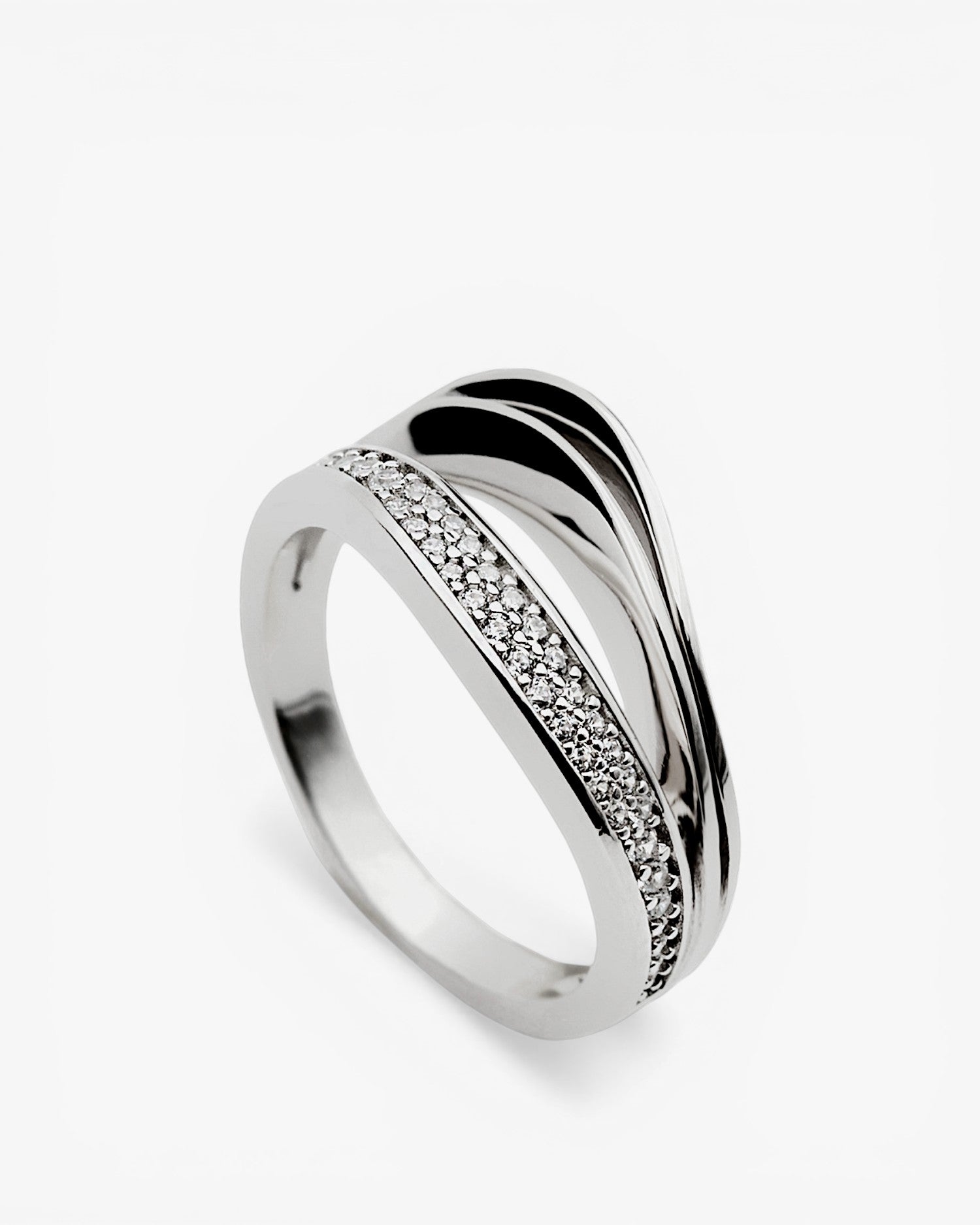 Anillo de plata ondas con circonitas