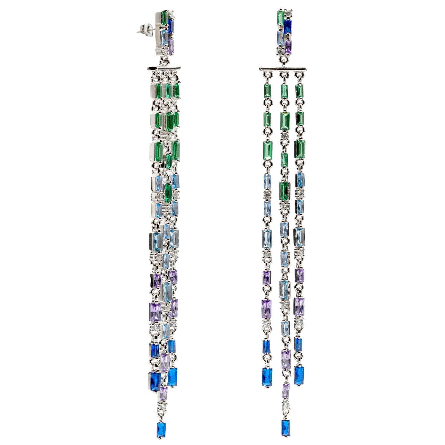 Pendientes largos con gemas de colores estilo cortina