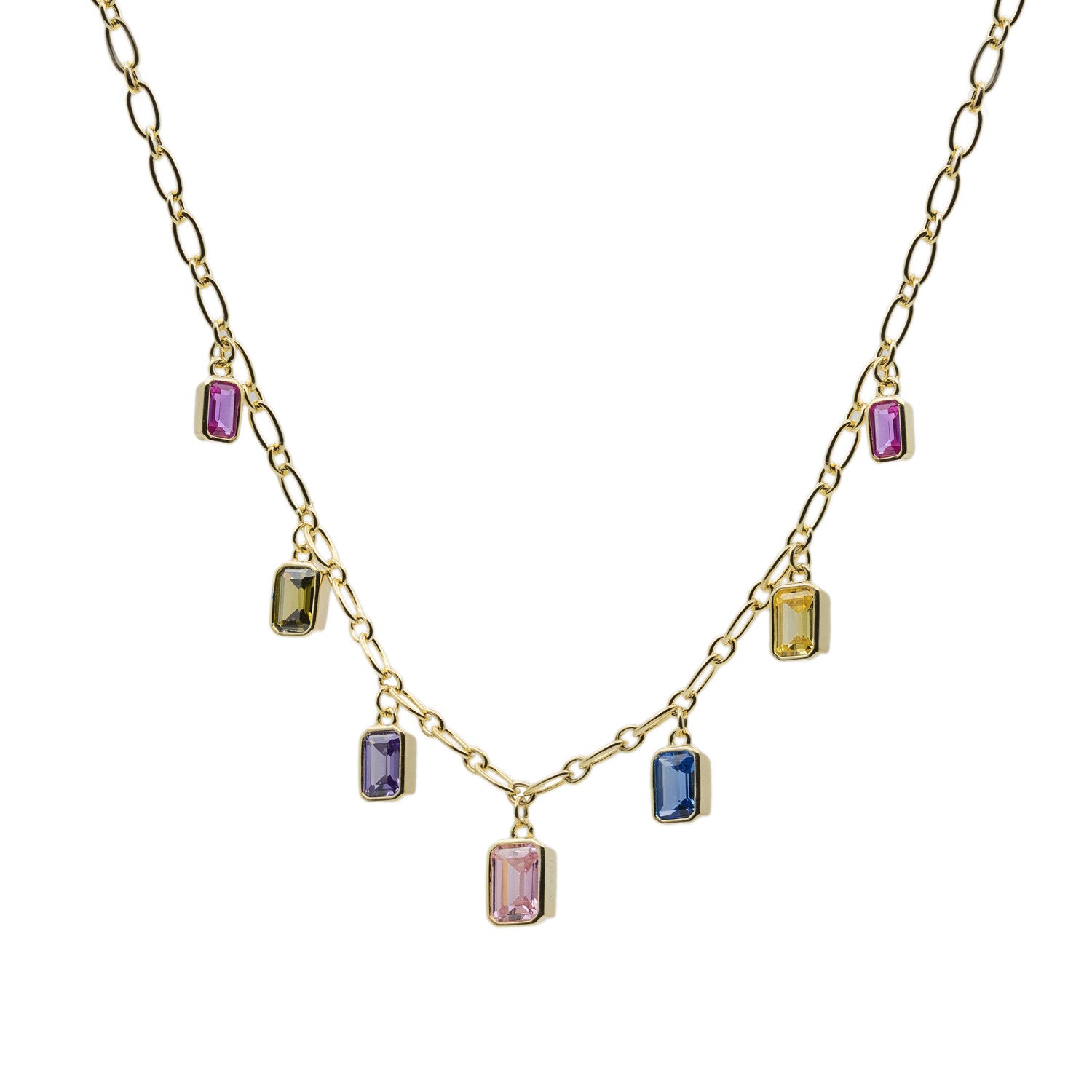 Collar de platas con piedras colgantes multicolor