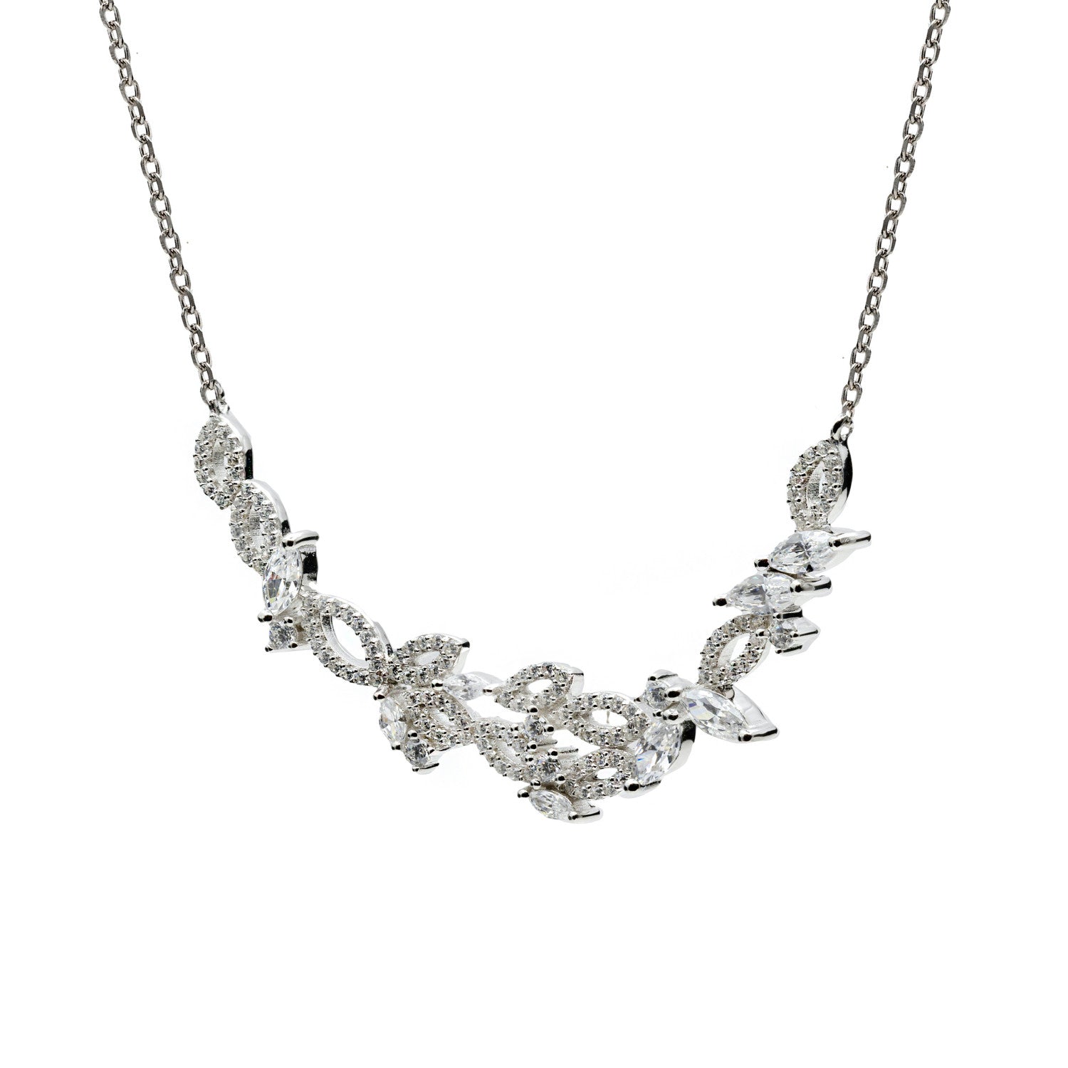 Collar con circonitas de plata estilo floral