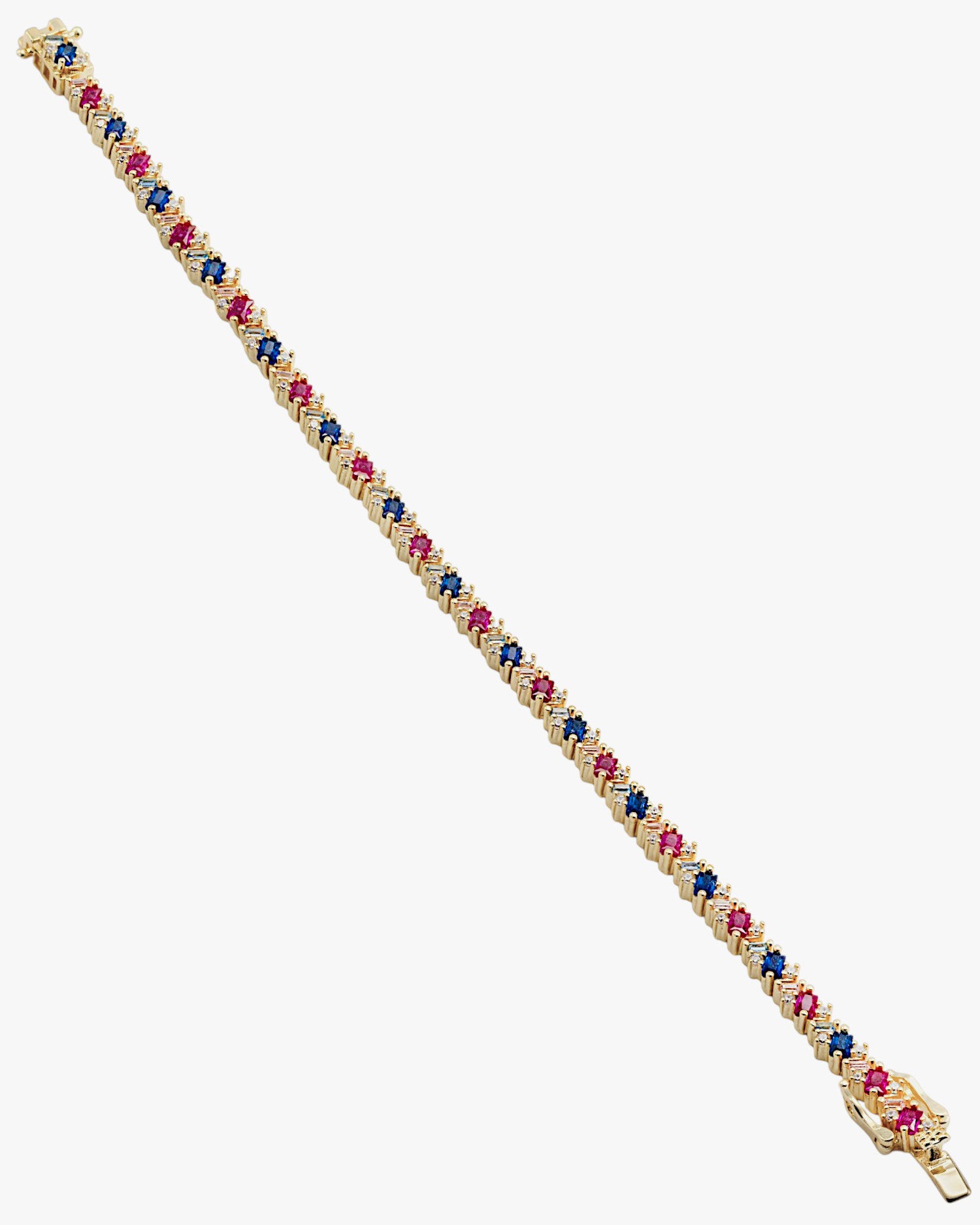 Pulseras con piedras de plata banda de circonitas multicolor talla esmeralda y redonda