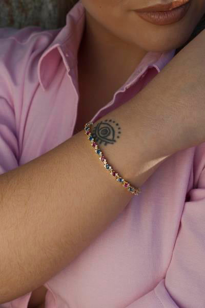 Pulseras con piedras de plata banda de circonitas multicolor talla esmeralda y redonda