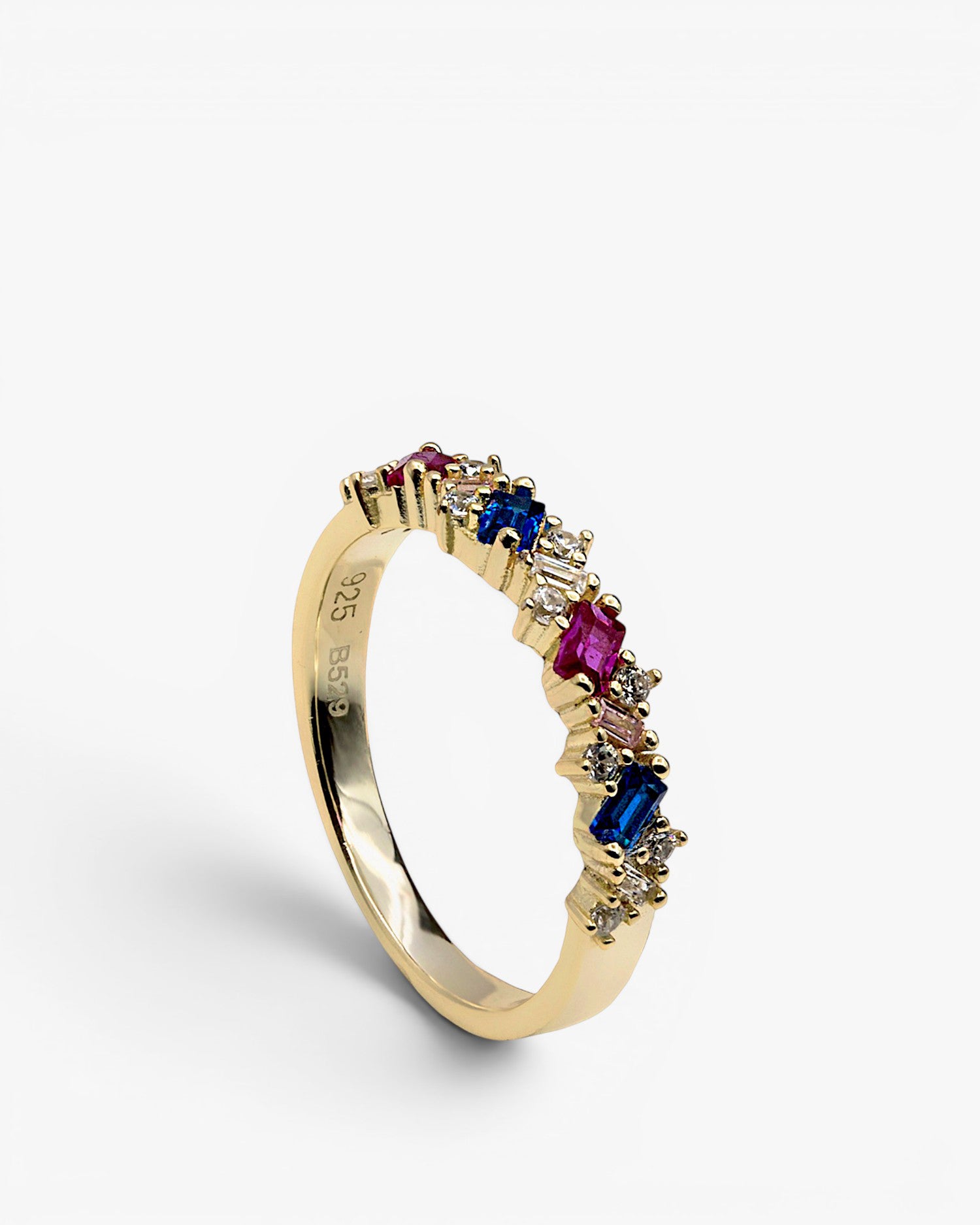 Anillos con piedras multicolor de plata bañada en oro