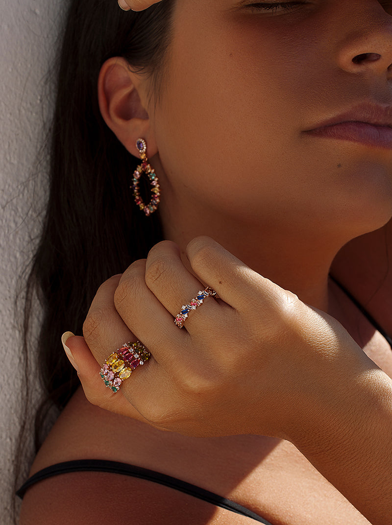 Anillos con piedras multicolor de plata bañada en oro