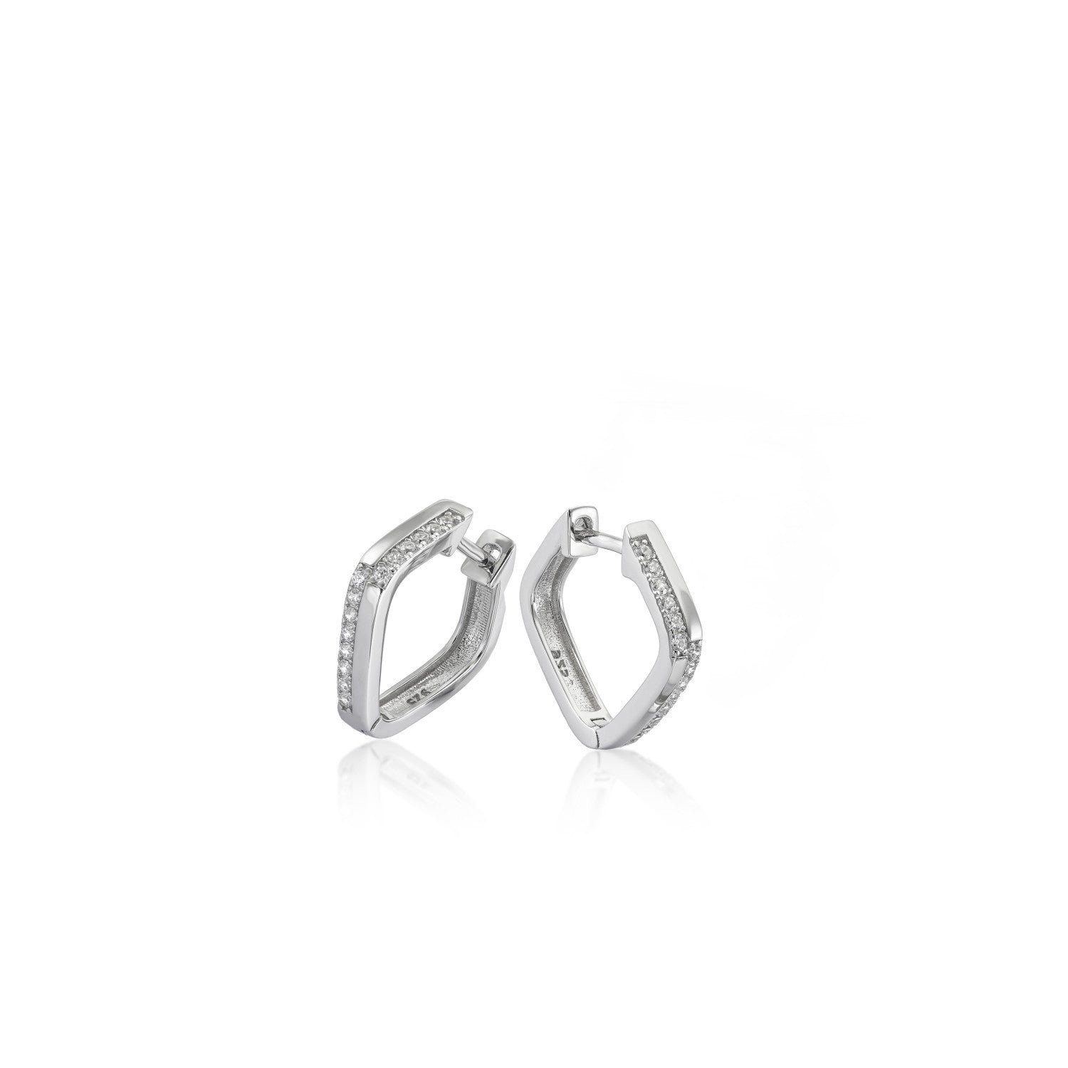 Pendientes aro de plata diseño cuadrado con circonitas engastadas