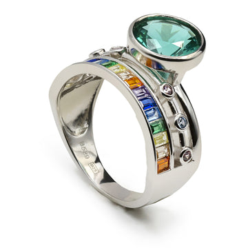 Anillos con piedras motivo central redondo tono menta