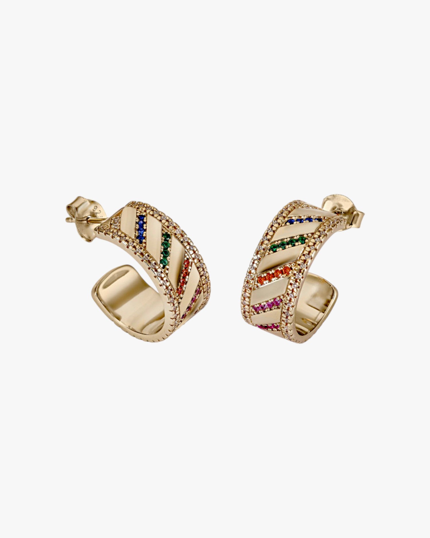Pendientes aro de plata dorados con gemas multicolor