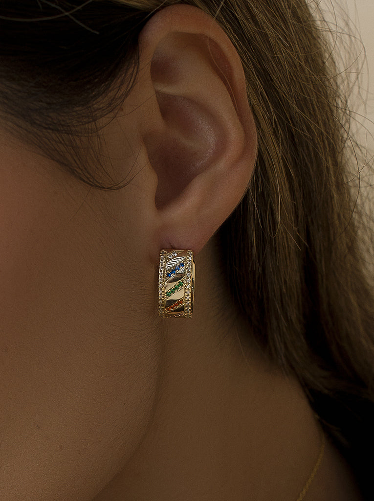 Pendientes aro de plata dorados con gemas multicolor