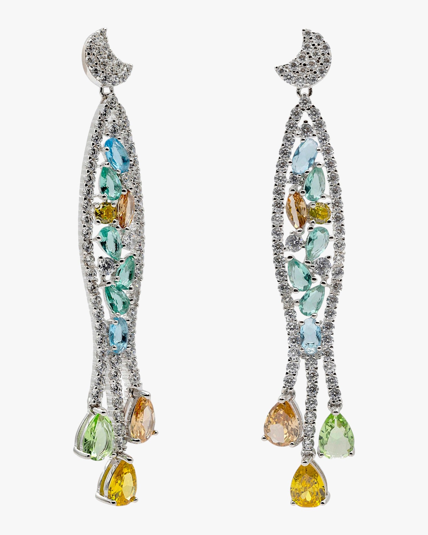 Pendientes con piedras largos diseño barroco en tonos fríos