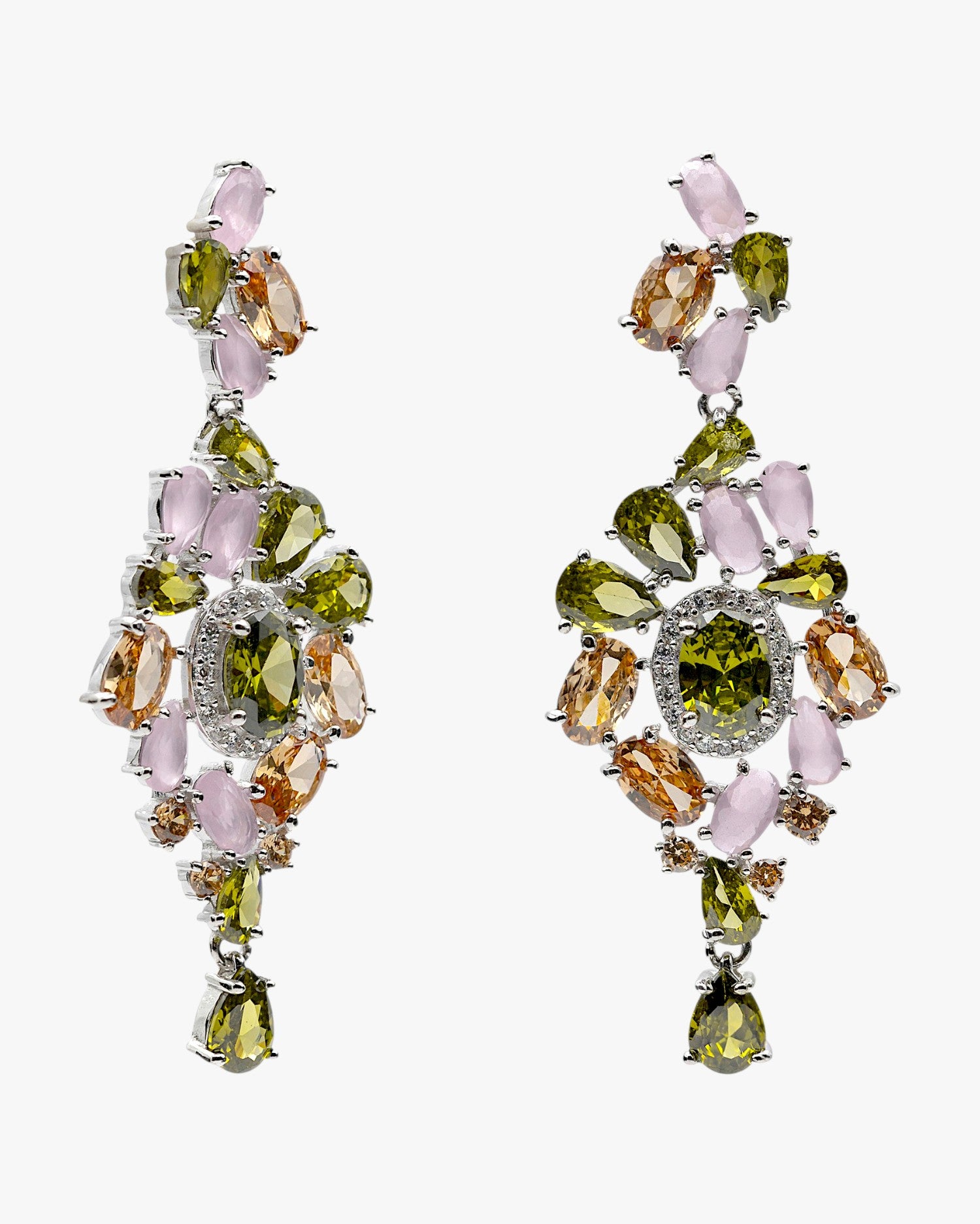 Pendientes con piedras largos barrocos en tonos suaves