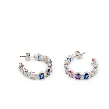 Pendientes aros con piedras de colores azules y morados