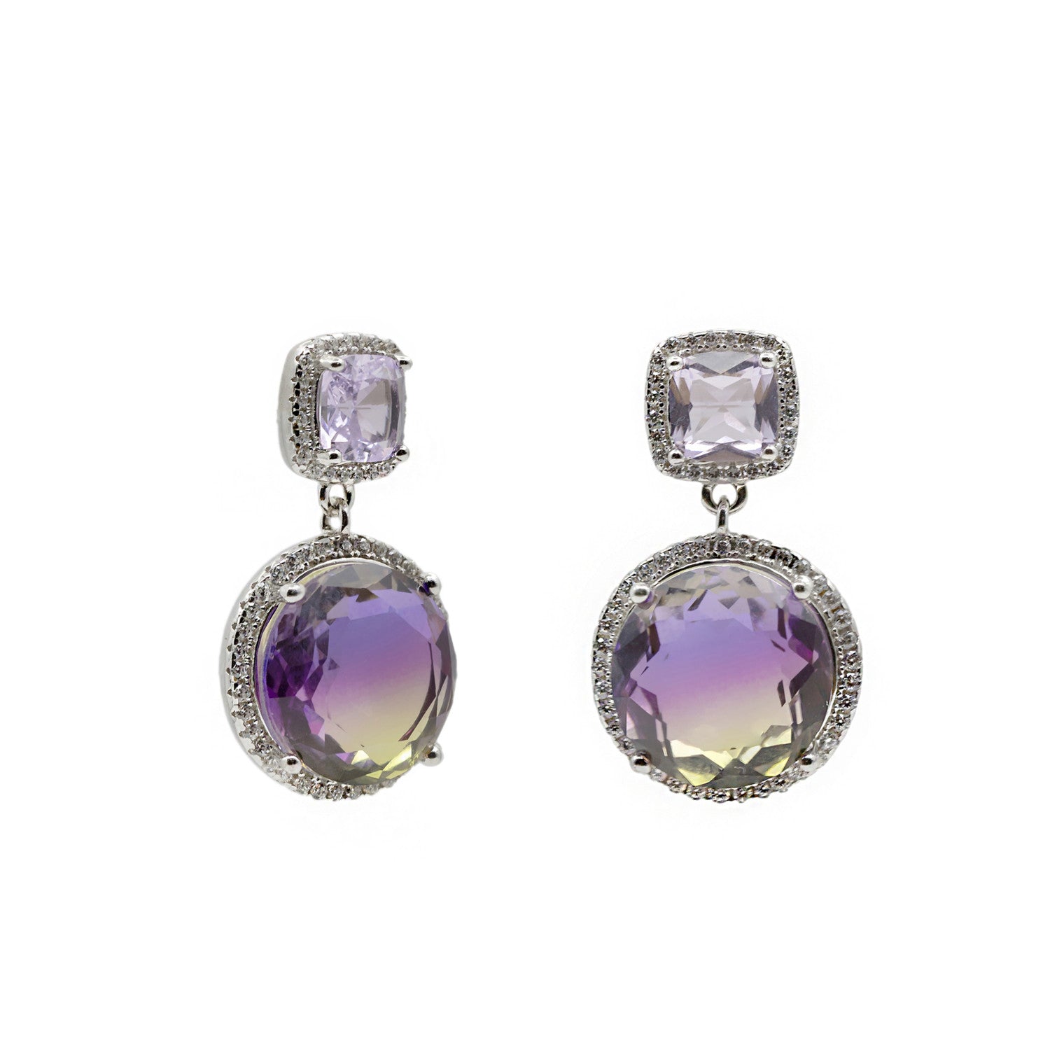 Pendientes de piedras de colores en tonos amatista y amarillo
