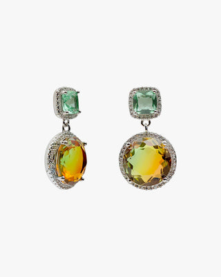 Earrings with colorful stones in shades of green and orange