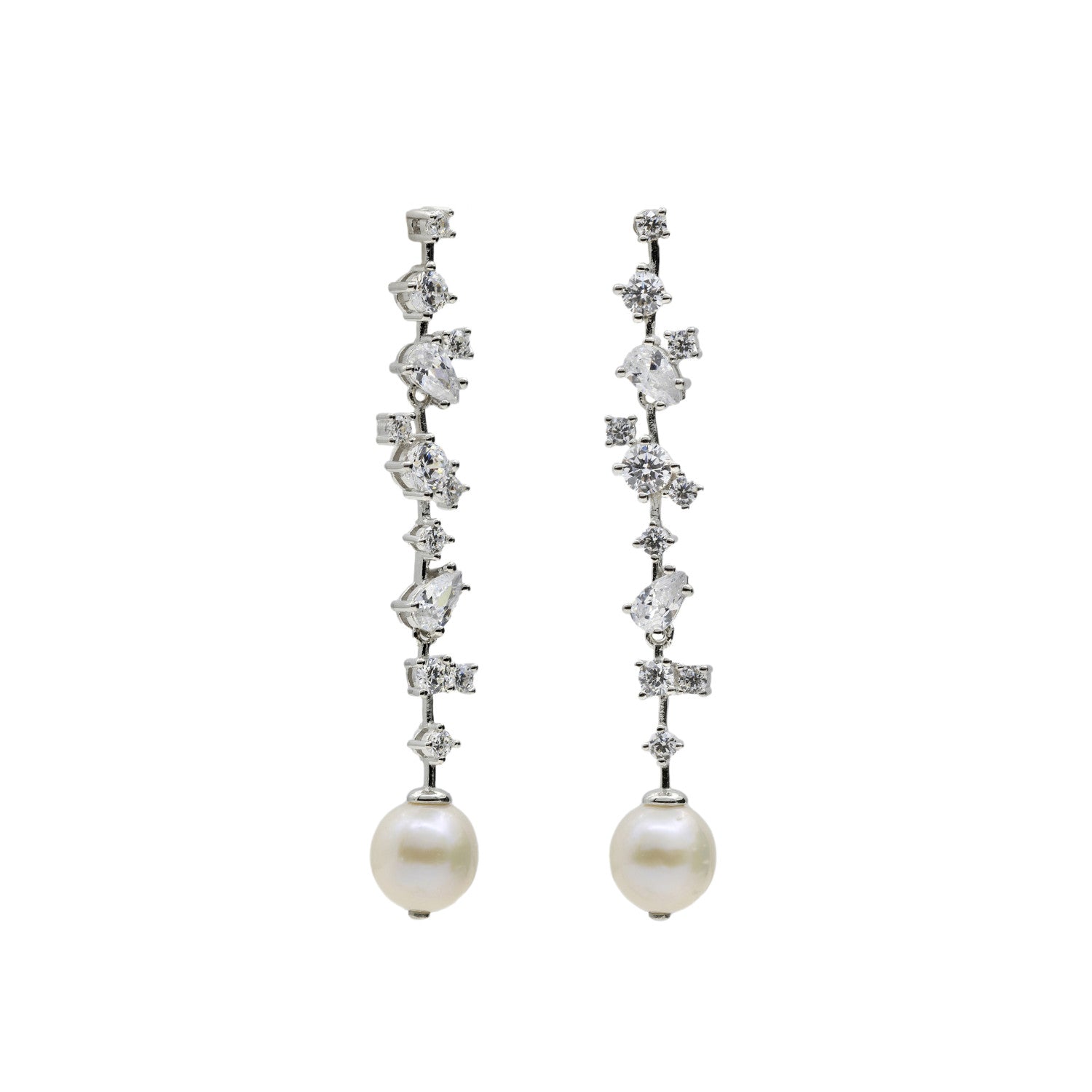 Pendientes novia largos con circonitas y perla