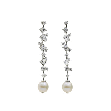 Pendientes novia largos con circonitas y perla