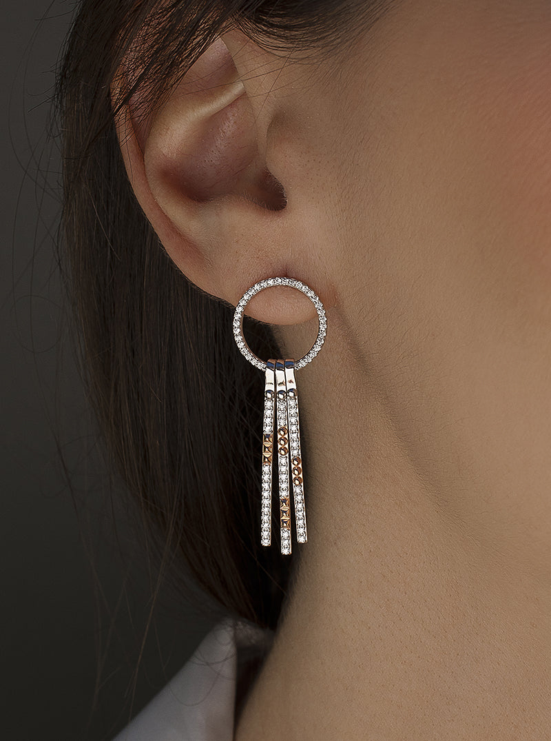 Boucles d'oreillescirculaire bicolore avec lignes pendentifs