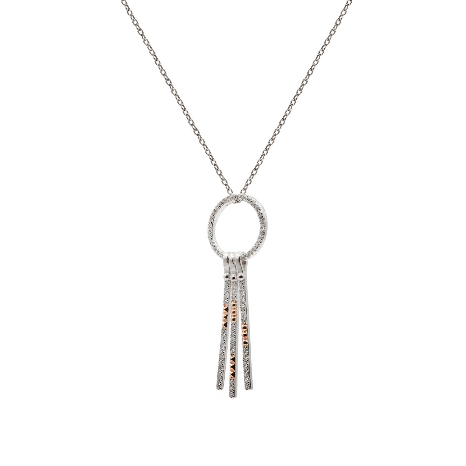 collier bicolore circulaire avec linieas pendentifs