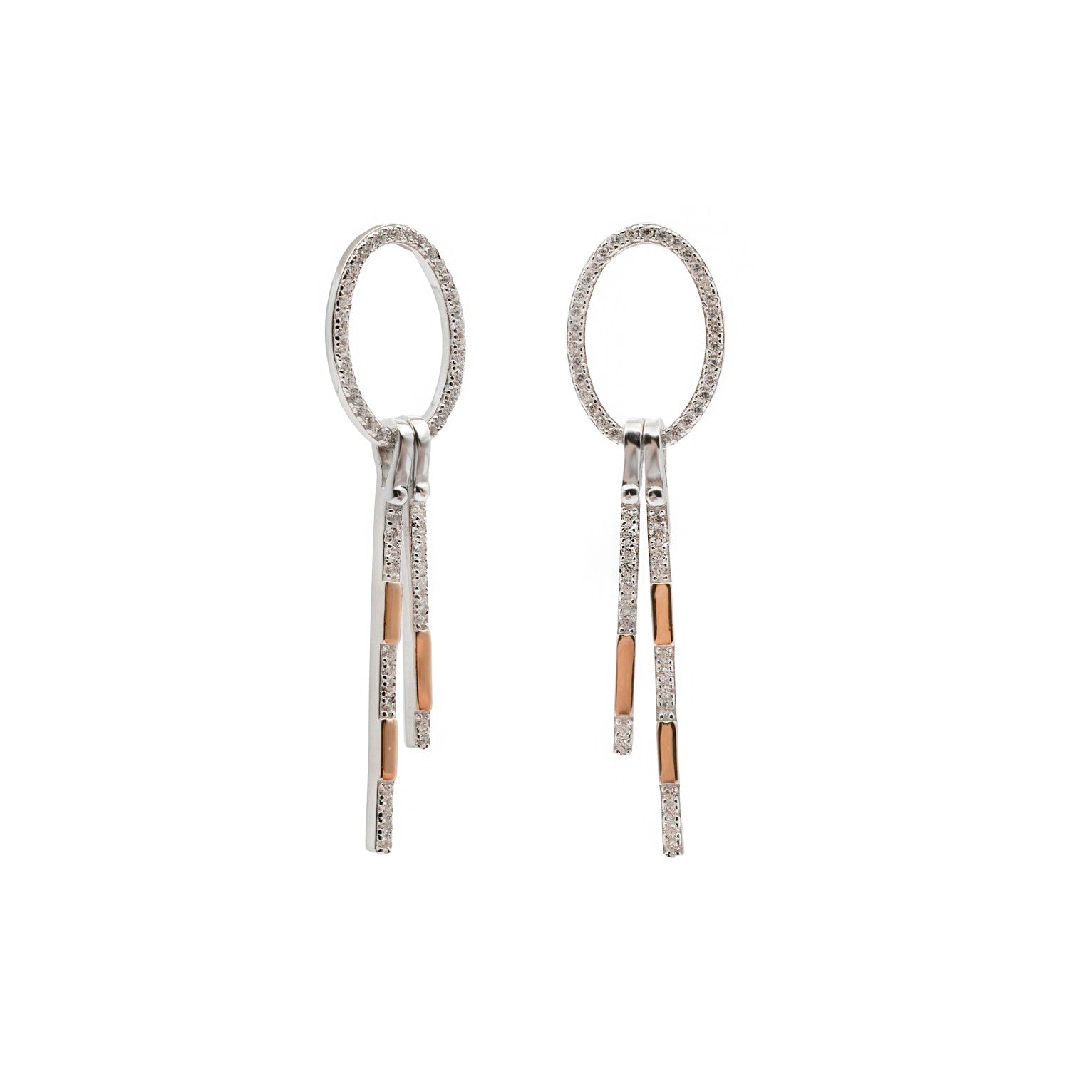 Boucles d'oreilles ovales bicolore avec lignes pendentifs