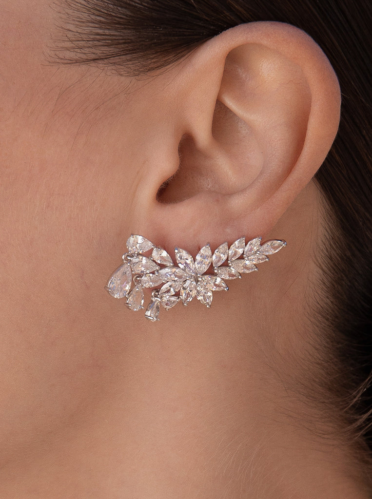 Climbing earring with floral design and cubic zirconia