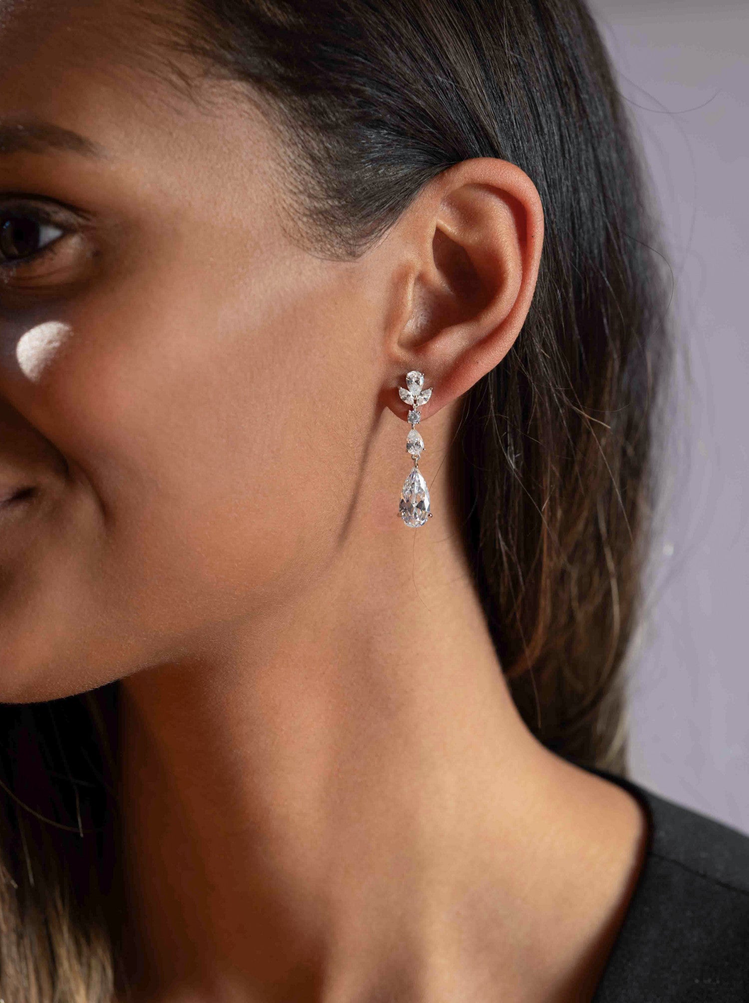 Pendientes novia con circonitas talla marquesa y pera