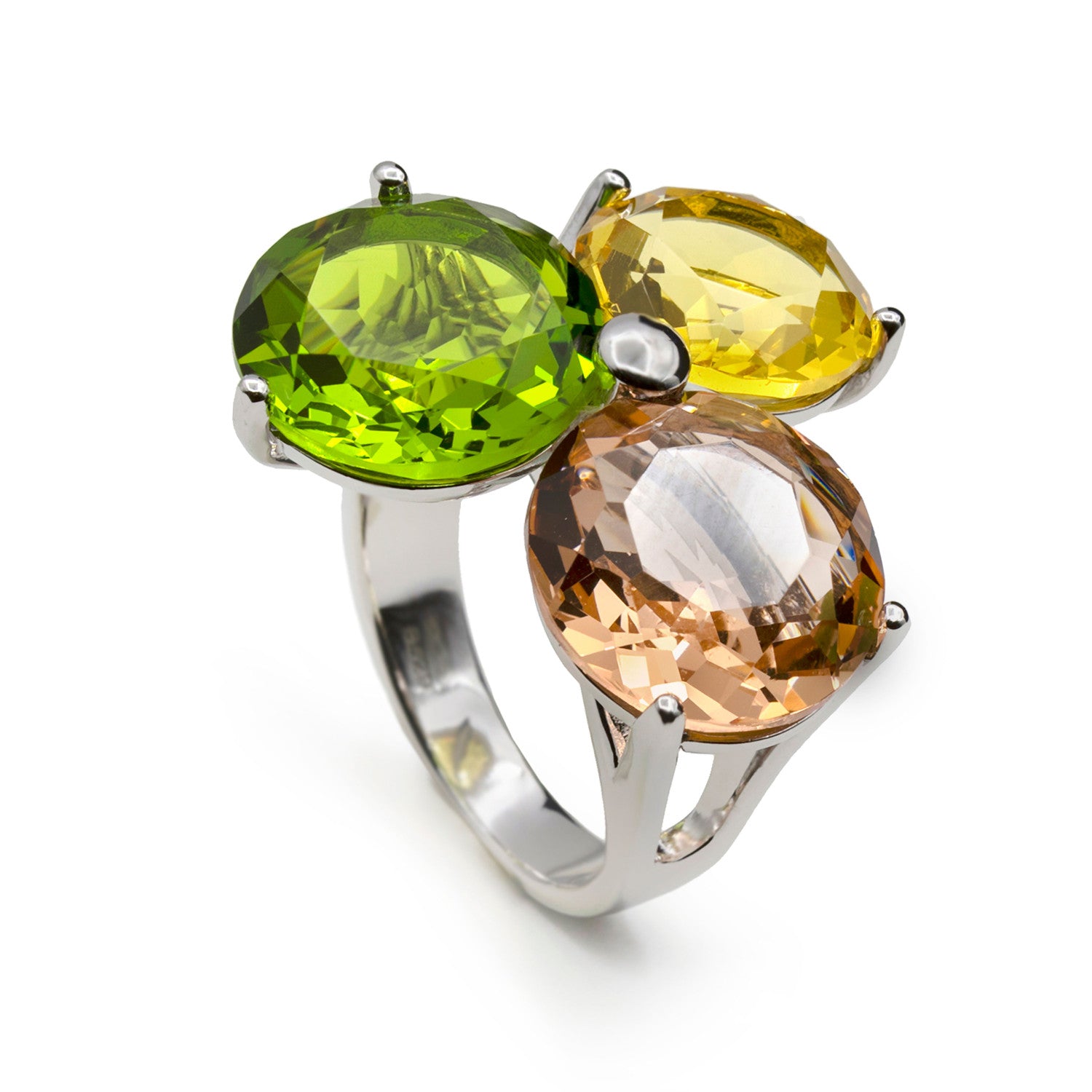 Silver ring with three stones in earth tones