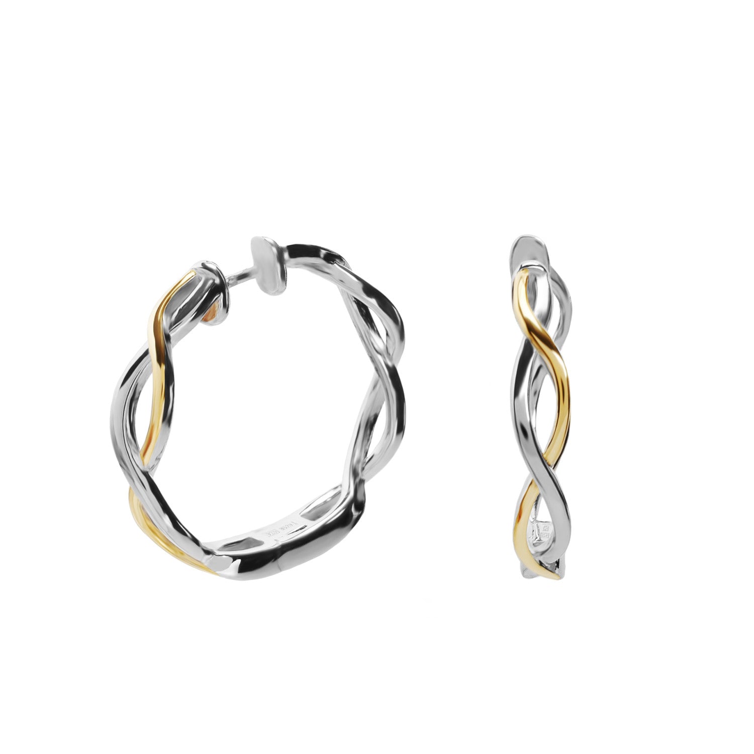 Boucles d'oreilles créole bicolore design entrelacé