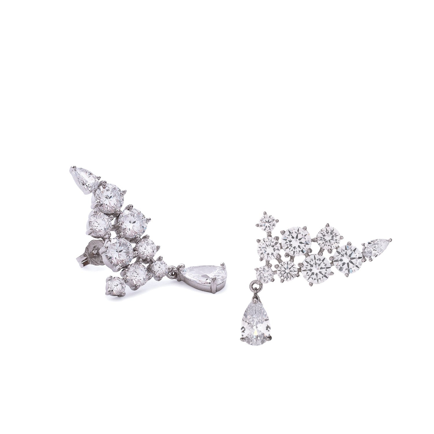 Silver bridal climber earring with dangling cubic zirconia